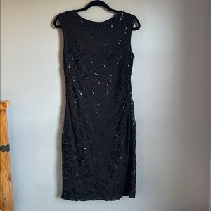 R&M Richards black sequin sleeveless dress * sz 12 petite *